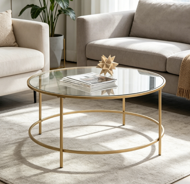 Small Round Glass Coffee Table with Gold Finish
